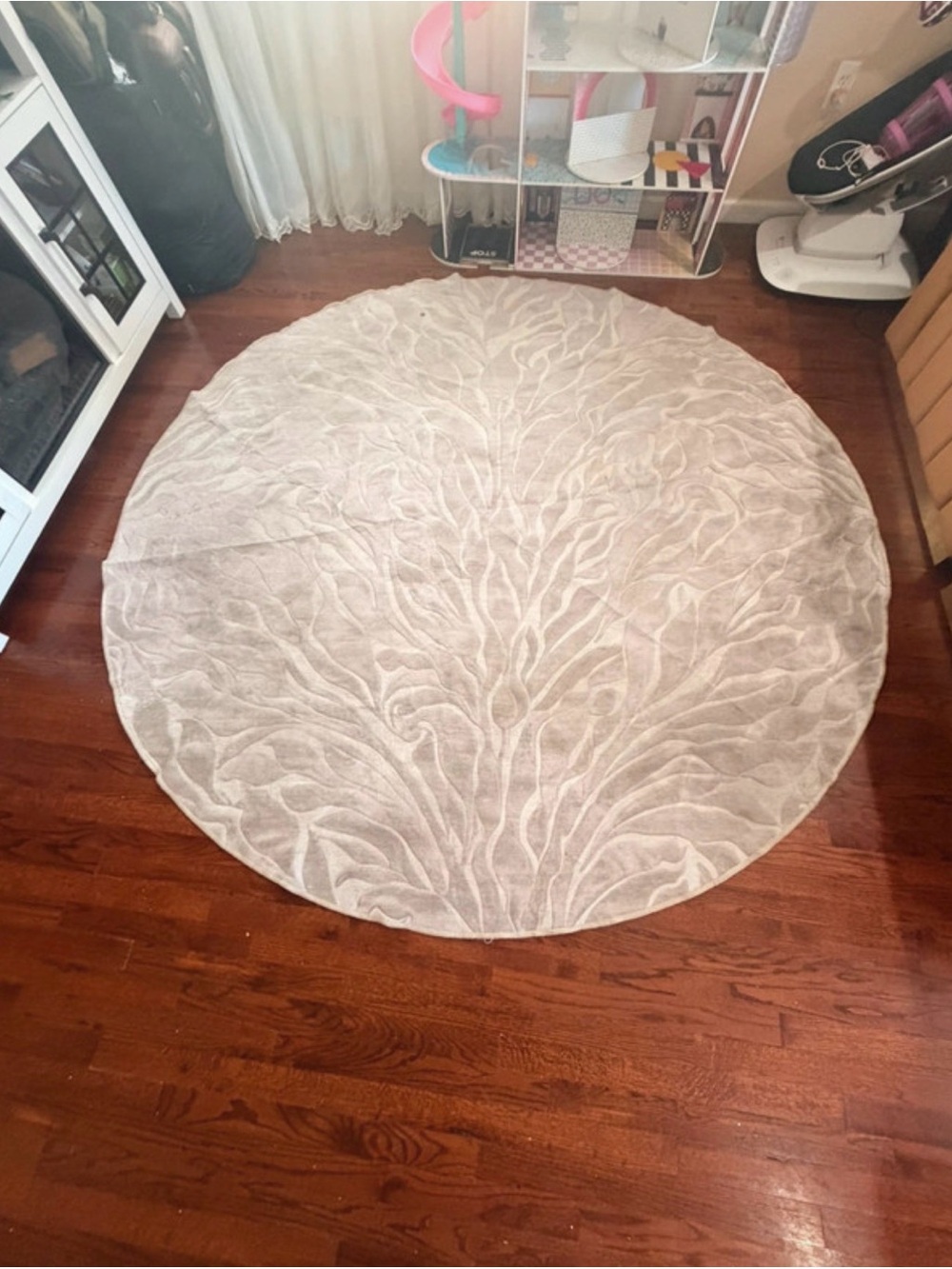 Round Textured Area Rug - Neutral Cream washable